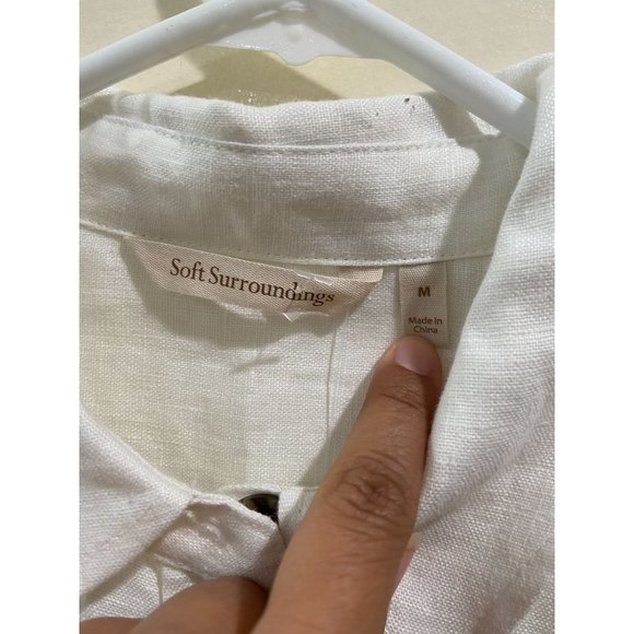 NWT Soft Surroundings White Button Front 100% Linen Shirt Sz Medium - Picture 3 of 8
